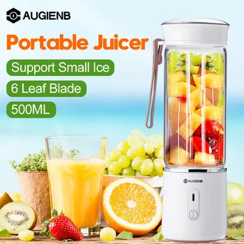 

AUGIENB 500ml Electric Hand Portable Glass Mini Blender Fruit Juice Mixer Cup Bottle Blender Juicer Extractor for Home / Office