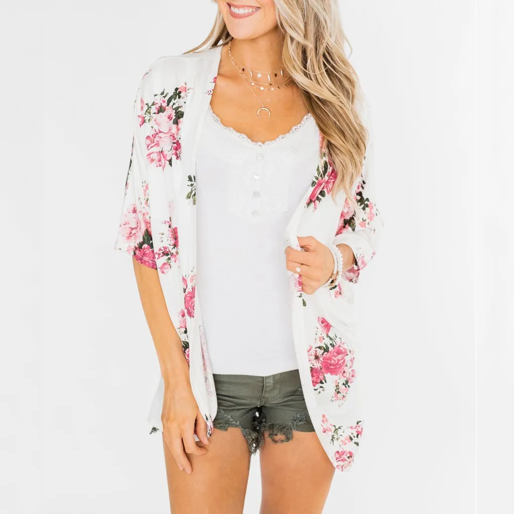 

Fashion Women 3/4 Gathered Sleeve Open Front Cardigan Kimono Shirt Womens Tops and Blouses Femininas Blusas Mujer de Moda 2019