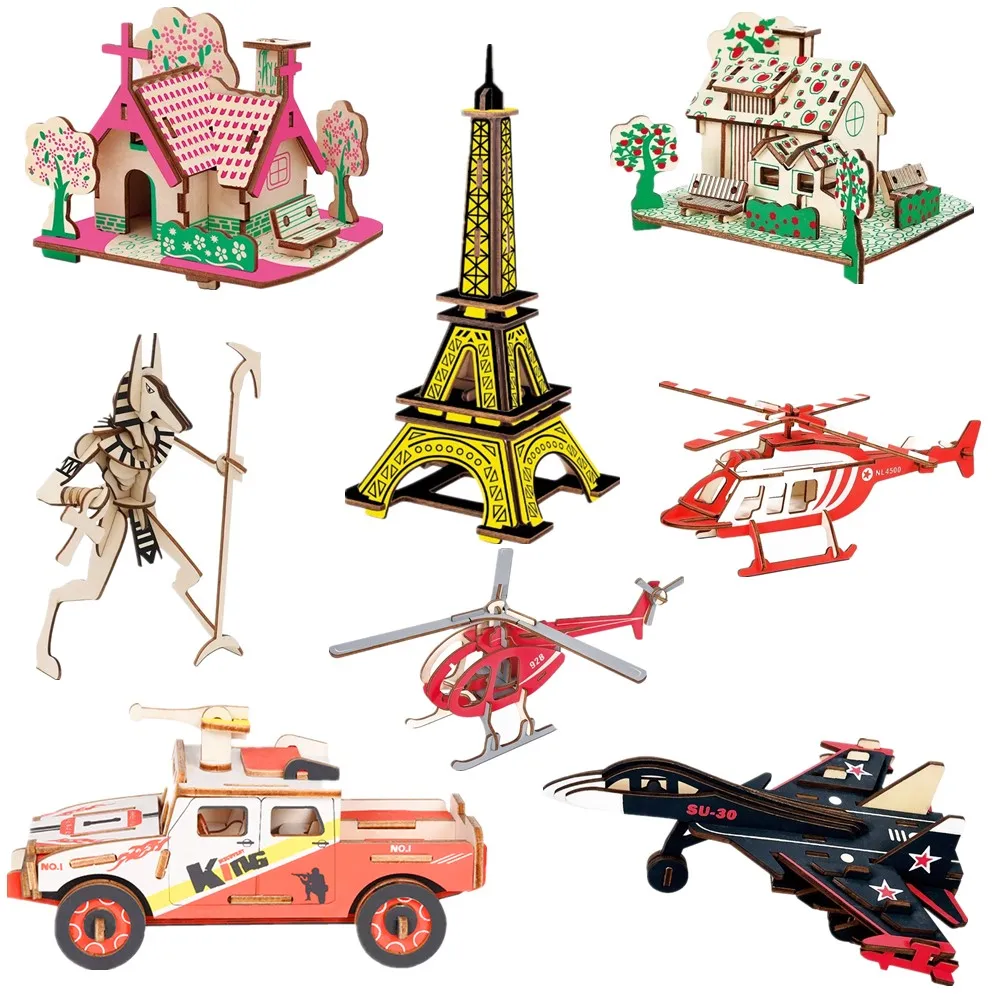 Деревянный 3D пазл игрушки военный вертолет набор для самостоятельной сборки