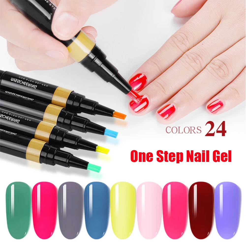 

3 In 1 Gel Nail Polish Varnish Pen Glitter One Step Nail Gel Polish Hybrid 24 Colors Easy To Use UV Lacquer Nail Art Decor Tool