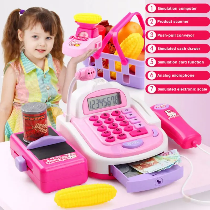 

Kids Simulation Cash Register Calculator Cashier with Microphone and Sounds Pretend New Play Toys Interesting Toy
