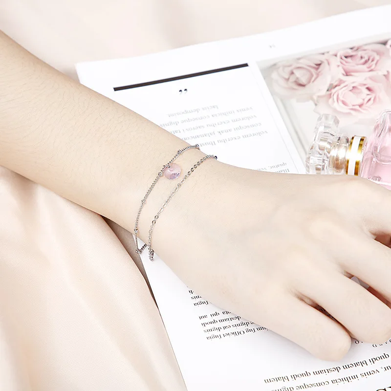 

Double Layer Stainless Steel Chain Bracelet For Women Fashion Zodiac Birthday Stone Charm Bracelet Female Jewelry Gift 2020 New
