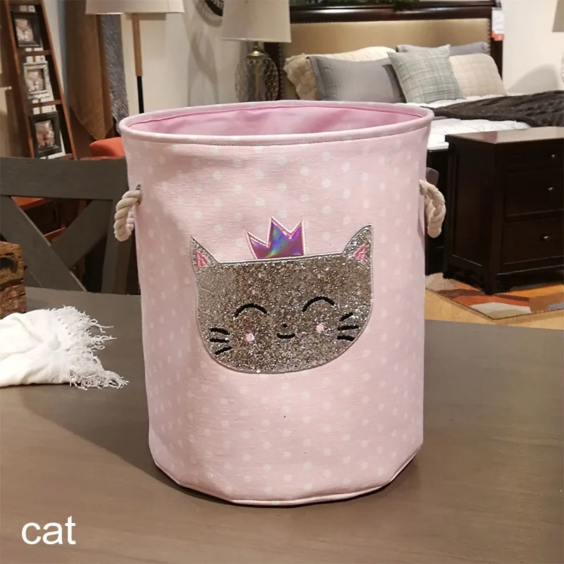 cat Коробка для хранения игрушек 35*40 см, холст, бочки для хранения мелочей, складная, розовая, лебедь, кошка, высокая емкость, Домашний Органайзер, грязная корзина для белья - Цвет: cat