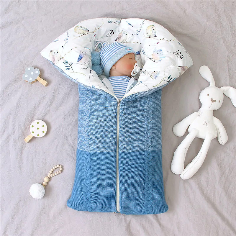 Baby stroller sleeping bag Winter Newborn Baby Warm Cartoon Knitt Swaddle Hooded Stroller Wrap Sleeping Bag#4O22