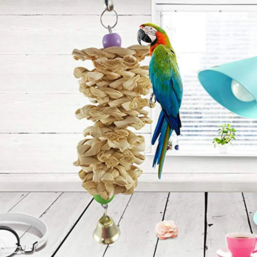 

GloryStar Bird Parrot Toy with Bell Natural Wooden Grass Chewing Bite Hanging Cage Swing Climb Chew Toys