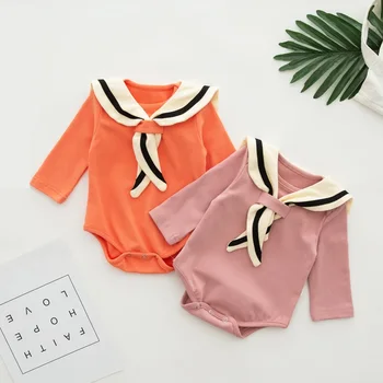 

Spring and autumn new fashion navy wind baby jumpsuit men and women baby baby clothes romper stitching detachable collar