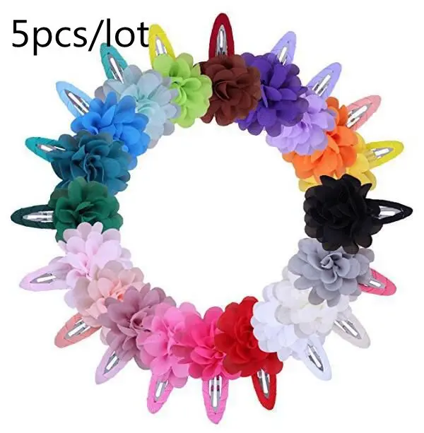Cute 22 Colors Fashion Baby Girls Mini Chiffon Flowers Hair Clips Sweet Children Hairpins for Kids Hair Accessories A5PCSmixed