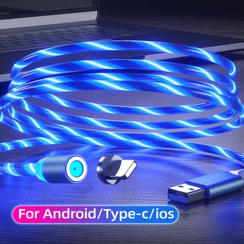 

1m Magnetic Mobile Phone charging Cable for iphone 8-pin Type-C Micro USB Magnet Charge Cord and Luminous Lighting Data Wire