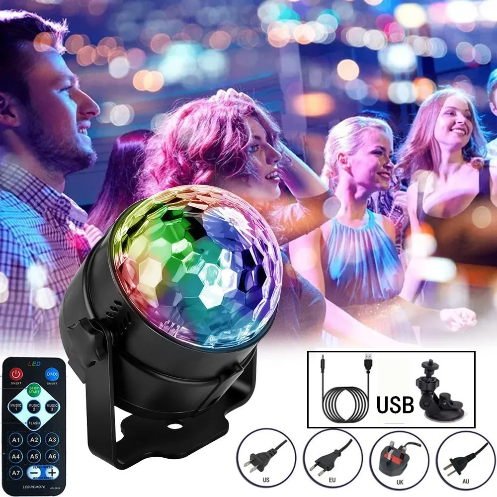 

RGB LED Party Effect Crystal Magic Ball Light Stage Lighting 3W Lamp Bulb Party Disco Club DJ Light Show US/EU/AU/UK/USB Plug