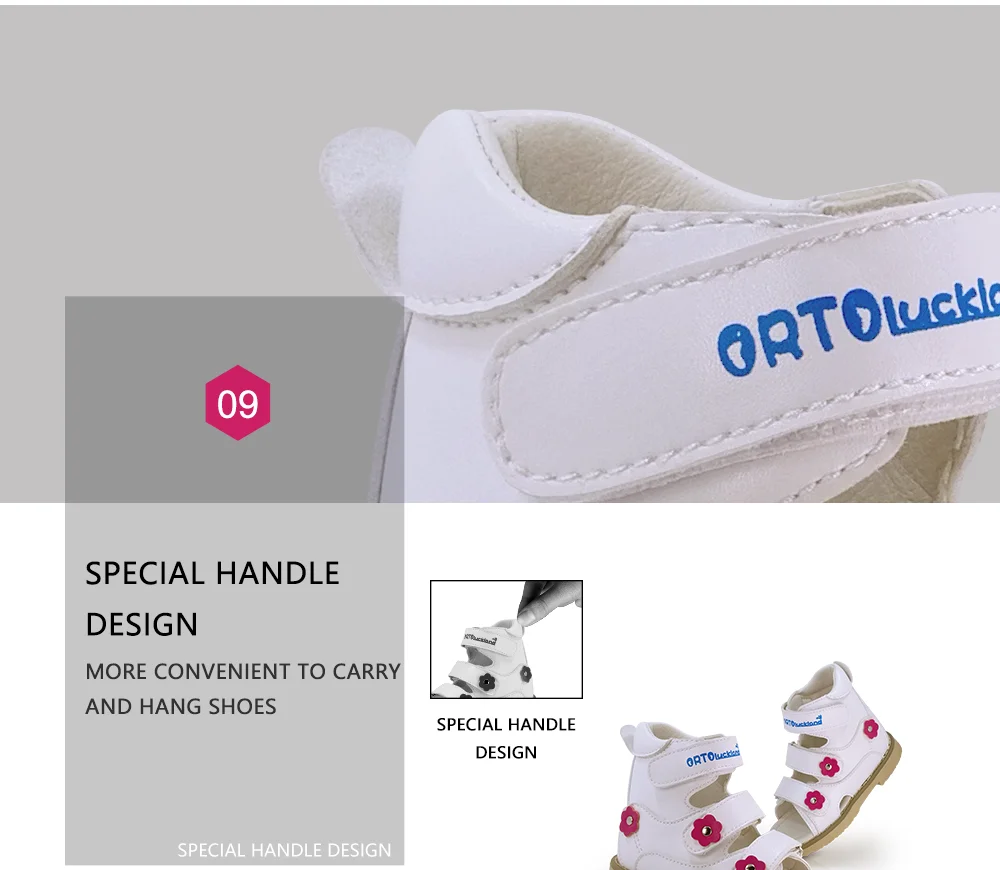 Kids Girls High-top Corrective Shoes White Genuine Leather Orthopedic Sandals with Lovely Flower Spring Summer Shoes for Health