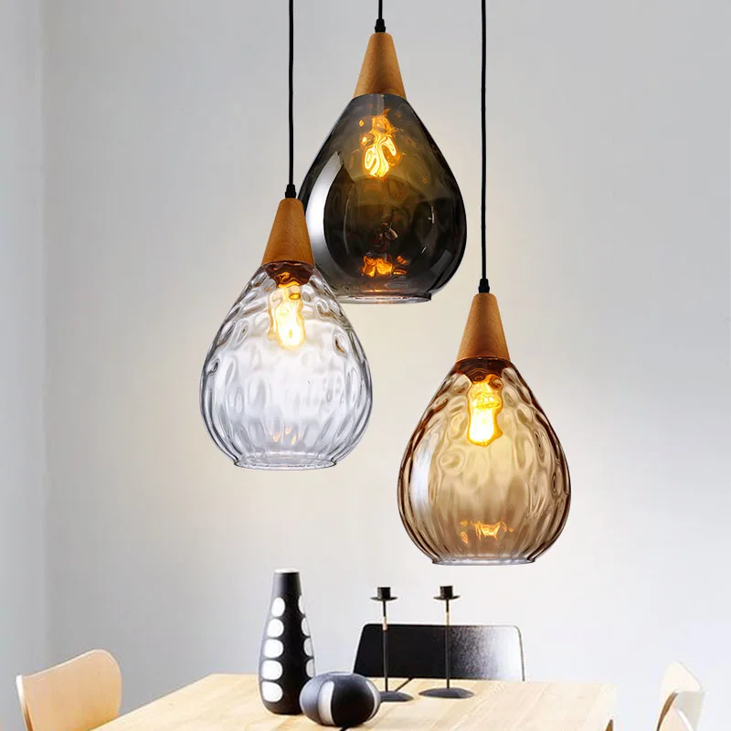 Modern Glass Pendant Lights Water Drop lampshade Pendant lamp LED hanging Lamp Ceiling fixture for Kitchen Cafe Bar Dining Room
