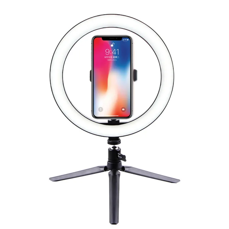 

LED Ring Light With Tripod Stand For Makeup LED Camera Light With Cell Phone Holder Desktop LED Lamp With 3 Light Modes