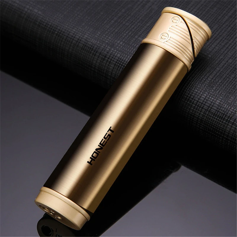 Gold Новая ветрозащитная газовая зажигалка из нержавеющей стали, металлический прямой фонарь, зажигалка для бензина, гаджеты для мужчин, зажигалки для сигарет - Цвет: Gold