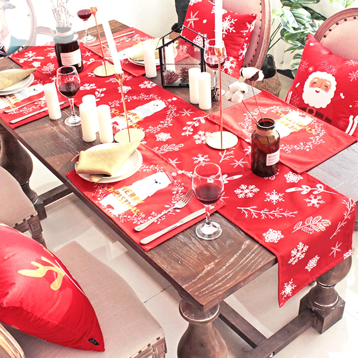 Natale Navidad, красное льняное рождественское настольное украшение для дома, Рождественское украшение, новогодний декор