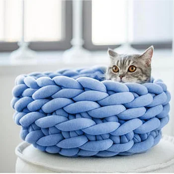

Handmade Knit Cat Bed Winter Warm Small Dog Beds Soft Cat Cave Beds Washable Kitten Pet Beds For Cats 35/40/45cm