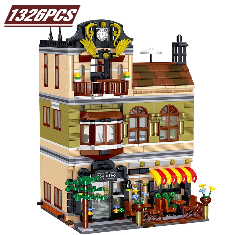 

Creator Expert Technic Compatible Legoing European Coffee Store Building Blocks Restaurant City Street Bricks Toys for Children