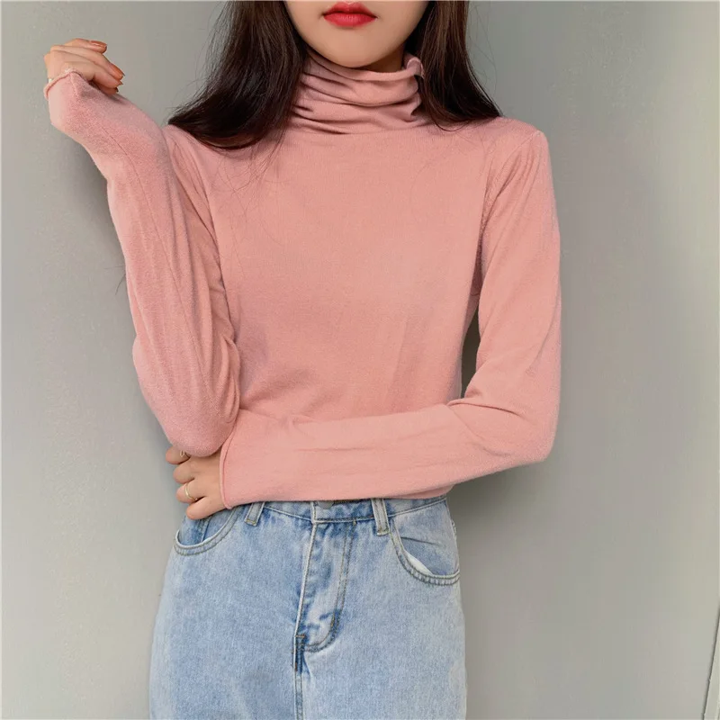 Spring and Autumn Long-sleeved Tops Slim Knit Bottoming Shirt Korean Fashion Turtleneck Sweater Women's Pullover long sweater