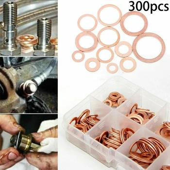 

300pcs M5-M20 Copper Gasket Washer Set Flat Ring Oil Seal Assortment Kit Sump Plug Oil For Boat Fastener Hardware Accessories