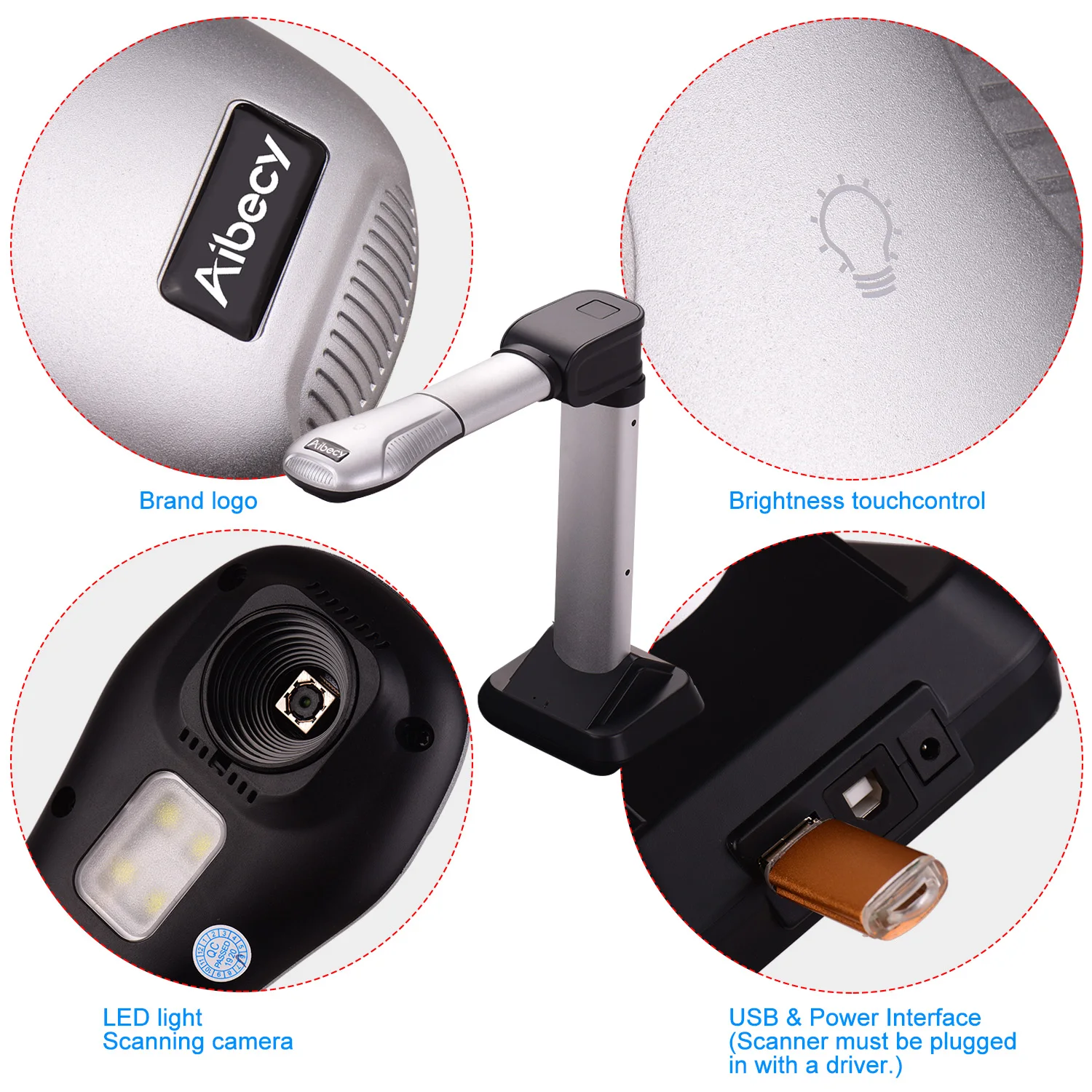 USB сканер Aibecy BK51 для документов и камеры Высокоскоростной со светодиодсветильник