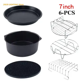 

6pcs/set 7 Inch Pizza Pan Air Fryer Accessories Baking Grill Rack Cake Barrel