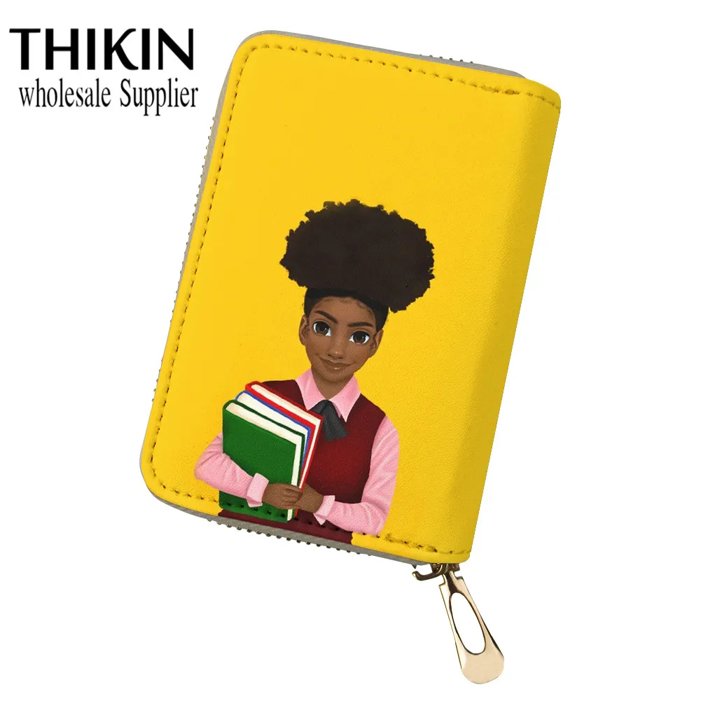THIKIN женский держатель для карт, кошелек, африканская девушка, индивидуальная прическа, бизнес, банковские карты, чехол, ID, для дам, кошелек для монет, сумка для денег - Цвет: as picture