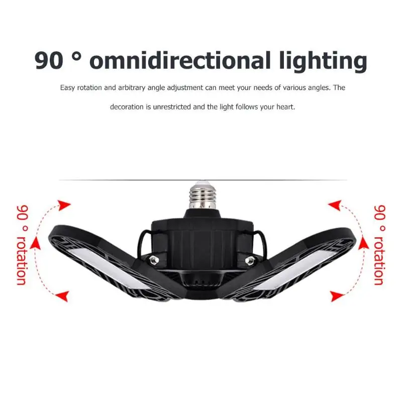 E27 60W LED Bright Light 85-265V Waterproof Industrial Foldable Garage Lamp