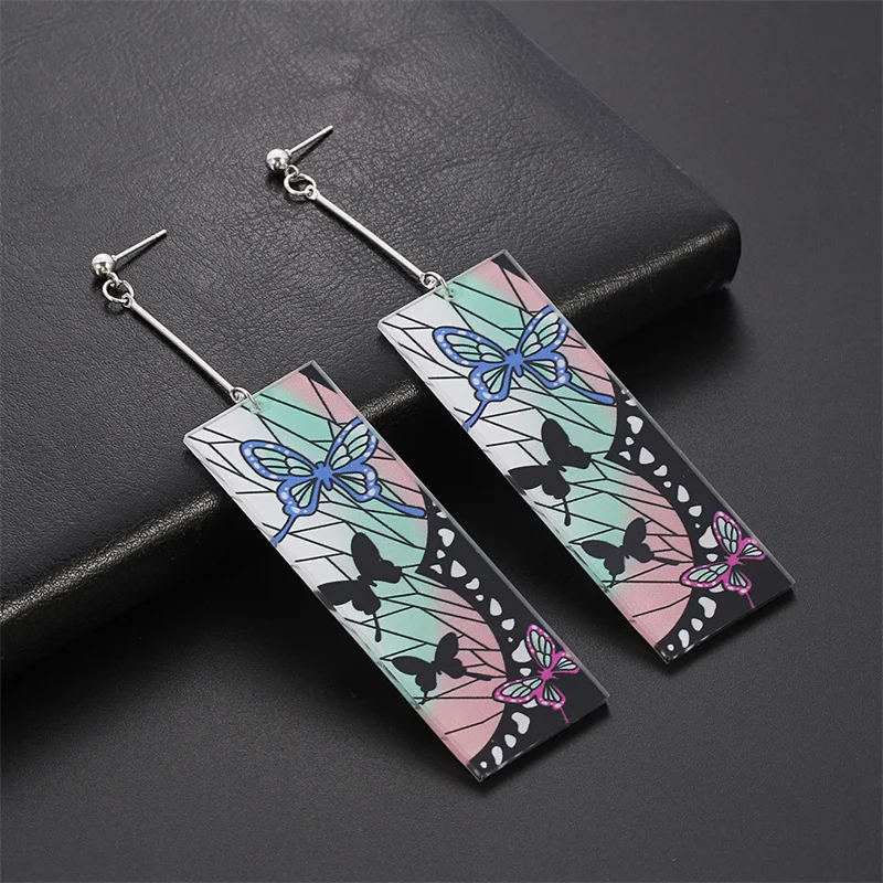 Fashion Japanese anime Demon Slayer Blade Ear Clip Tanjiro Acrylic  Butterfly Earrings Men's and Women's Cosplay Jewelry