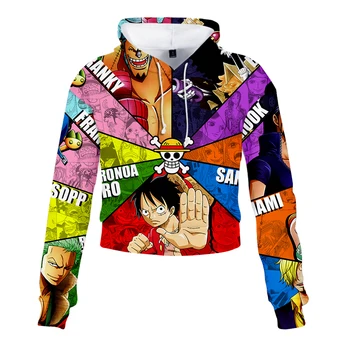 

Women's Long Sleeve Japanese Anime Hoodie One Piece-stampede Pullover Cartoon Sweatshirt 3d Crop Tops Ladies Clothes Felpe Donna
