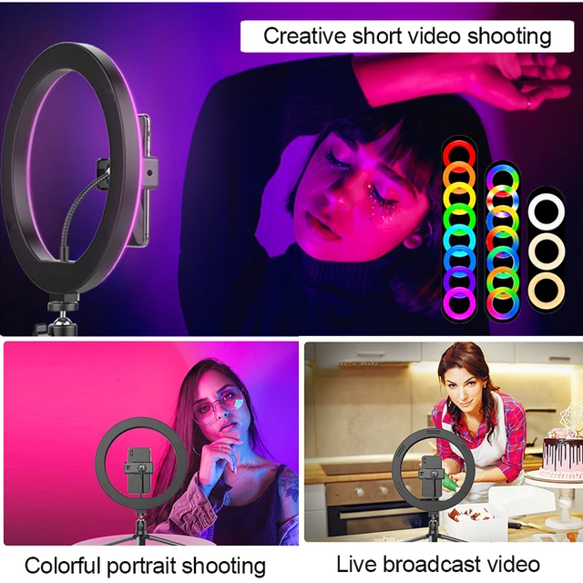 10 inch RGB Ring Light tripod LED Ring Light Selfie Ring Light with Stand Accessories Gadget LED Lights Lighting cb5feb1b7314637725a2e7: Brown|Dark Grey|Light Grey|Navy Blue|Orange