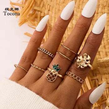 

Tocona 7pcs/sets Bohemian Leaf Ring Sets for Women Charming Pineapple Hollow Geometric Joint Ring Jewelry Accessories 16424