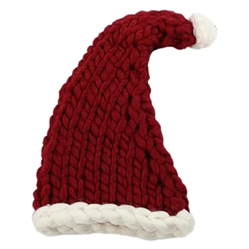 

Santa Claus Hat Knitted Christmas Hat Soft Wool Knitted Christmas Hat Christmas Eve Decoration Knit Hat with Pompon