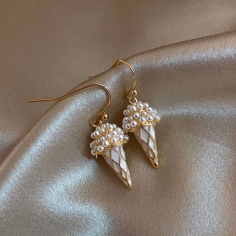 2021 Korean Trendy Spike Women Dangle Earrings Simple Small Pearl Ice Cream Fashion Jewelry Boucles D Oreille Femme | Украшения и