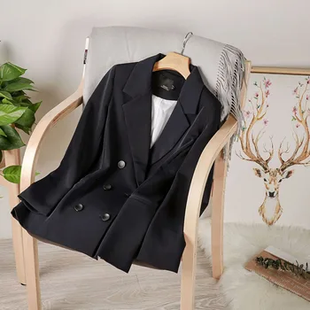 

2020 New Fashion Women Double Breasted Spring Autumn Black Blazer Jackets Female Retro Suits Coat OL Blazers Outerwear WB51