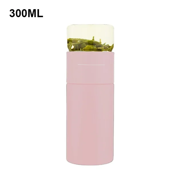 Insulated Cup with Filter 316 Stainless Steel Tea Bottle Tea Infuser Vacuum Cup with Glass Infuser Separates Tea and Water 500ML pink 300ml