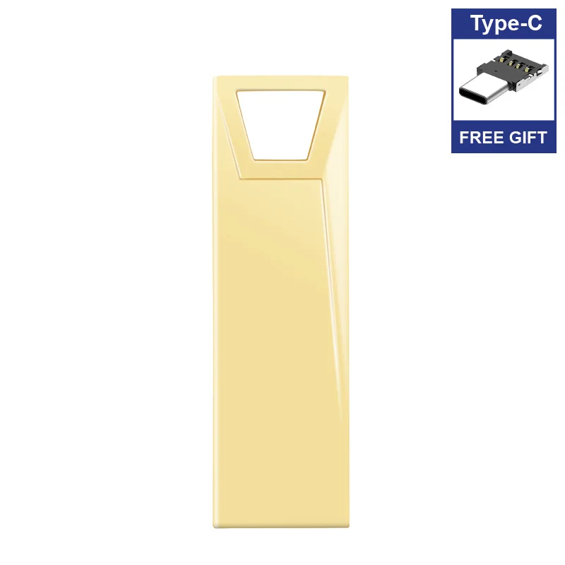 Бесплатный Тип C адаптер металлический USB флэш-накопитель 128 ГБ/64 Гб/32 ГБ usb-ключ USB флэш-накопитель высокоскоростной 4 ГБ 8 ГБ 16 ГБ флешка - Цвет: Gold Type-C