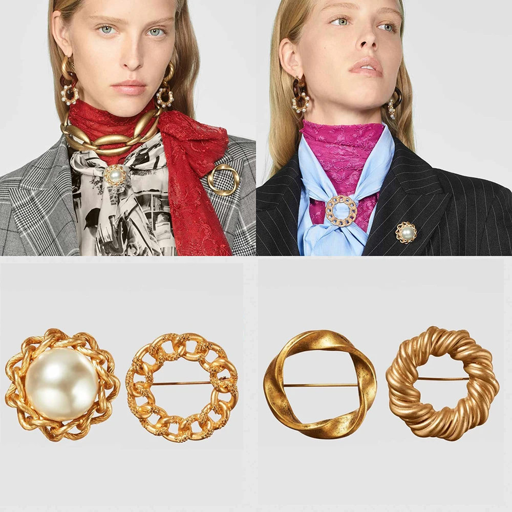 

Girlgo 2019 Trendy Circle Metal ZA Brooch For Women Ethnic Simulation Pearl Statement Hollow Brooch Charm Jewelry Cute Gifts