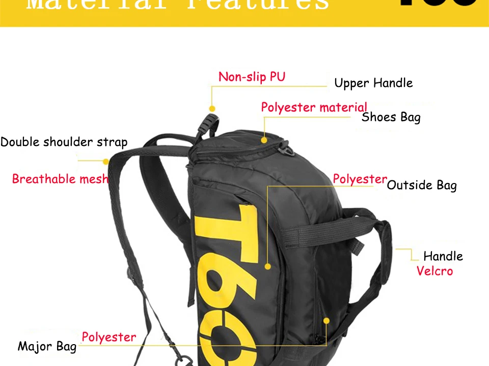 Men Sport Gym Bag Women Fitness Waterproof Outdoor Separate Space For Shoes Travel Handbag Backpack