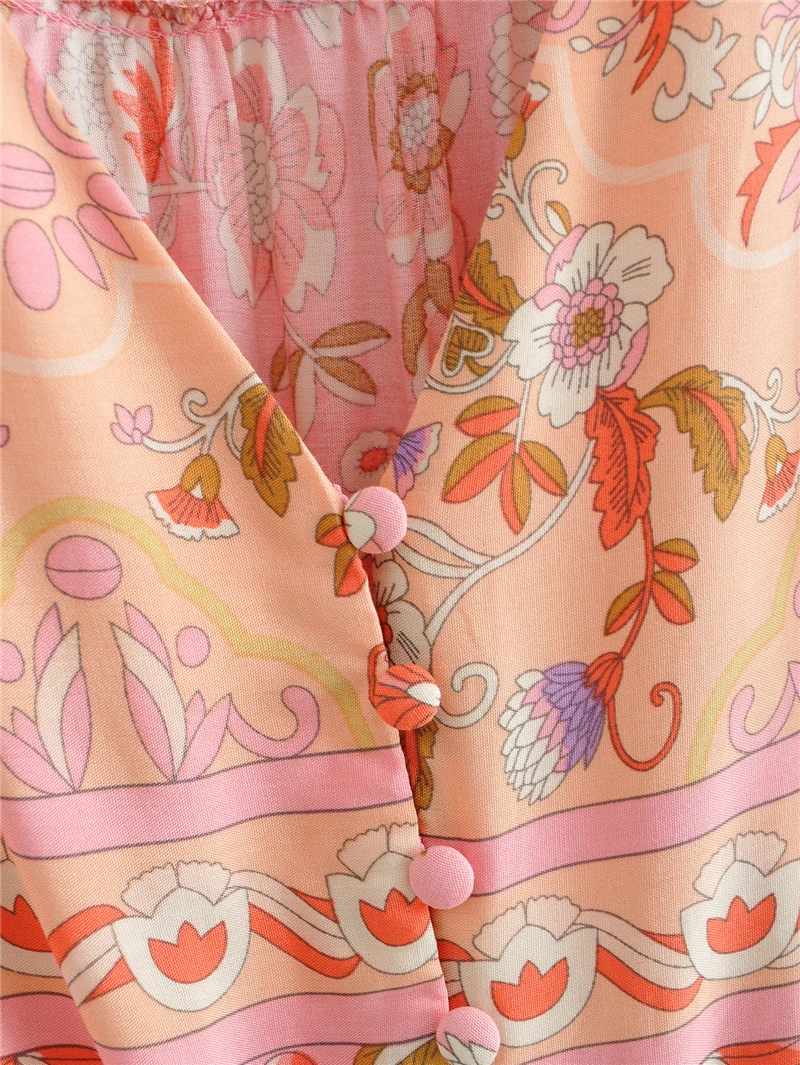 TEELYNN Pink Floral Print Rayon Midi 