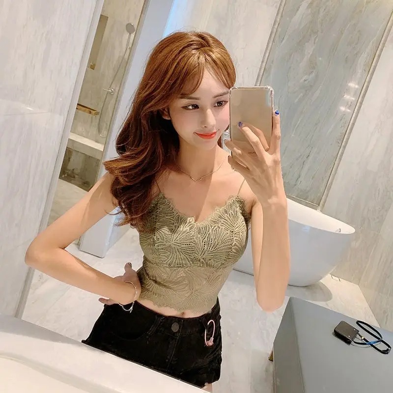 Fashion New Sexy Eyelashes Lace Beauty Back Wrapped Chest Hem Bottom Small Camisole