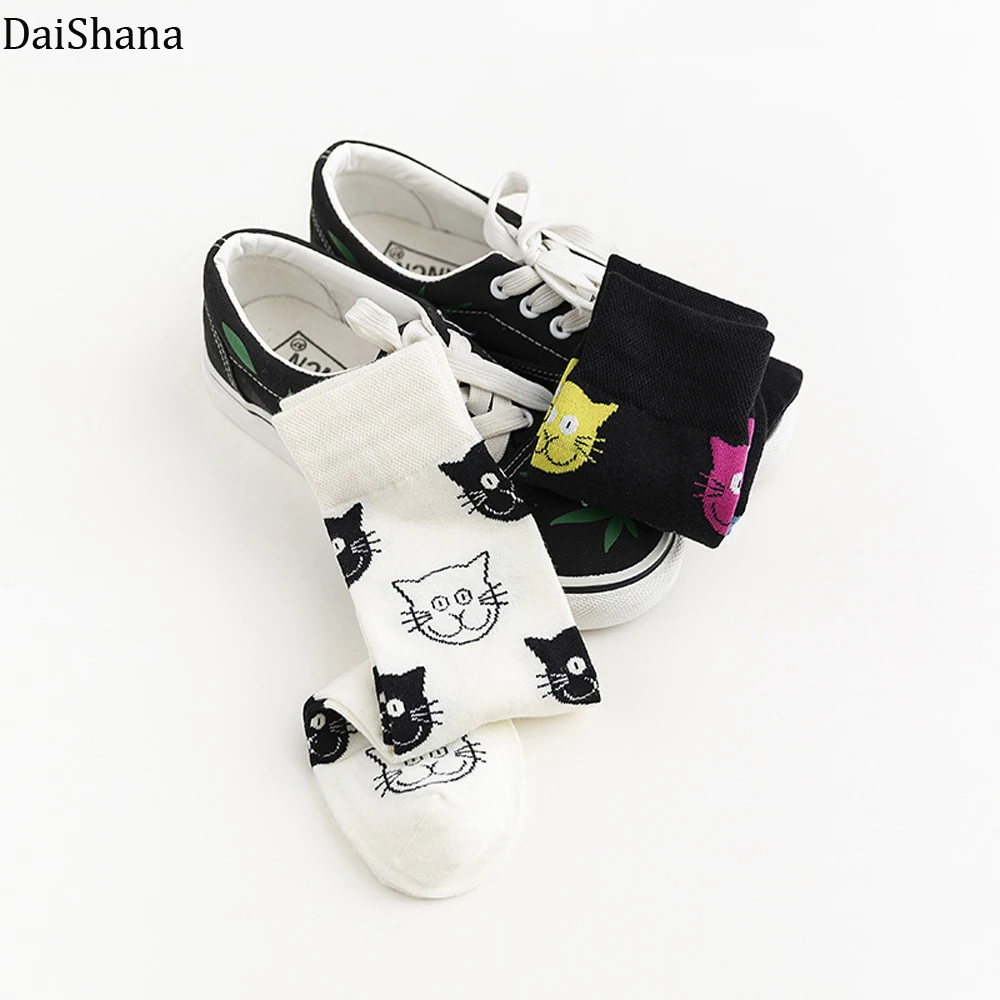 DaiShana/Новое поступление, женские носки Харадзюку, хлопковые носки с рисунком кошки, собаки, счастливые носки унисекс, модные повседневные носки для девочек, Meias