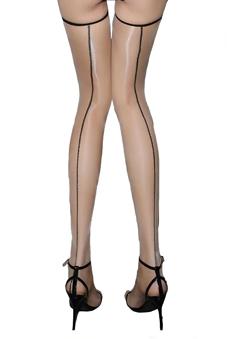 Nude Black Seam Сексуальные масляные блестящие прозрачные чулки до бедра, тонкие глянцевые ультра-тонкие женские Чулочные изделия 1D - Цвет: Nude Black Seam