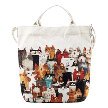 

AUAU-Women's Handbag Canvas Printed Shoulder Bag Beach Bag Casual Female Large Capacity Handbag Shopping Bag