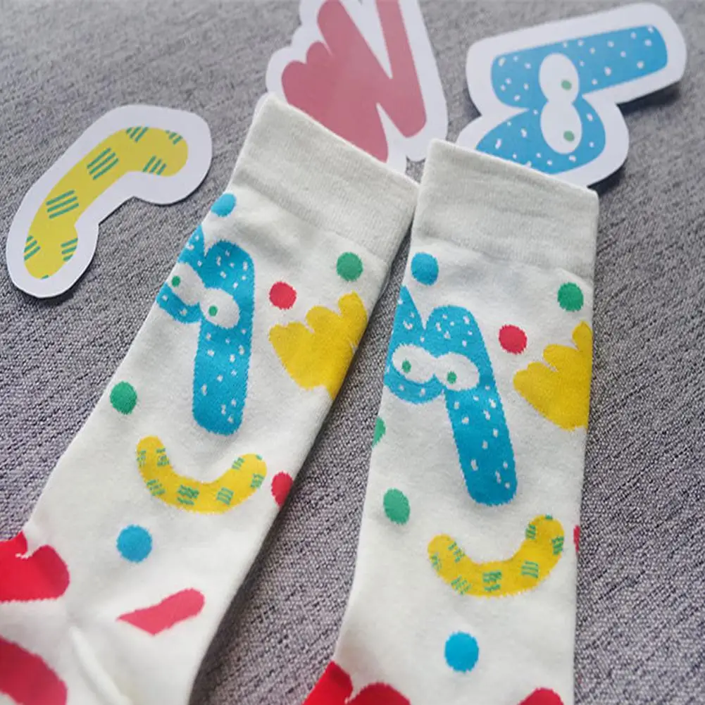 Yiwa Men Women Retro Style Cartoon Cotton Mid-calf Length Socks