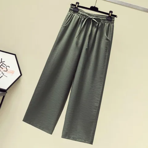 Army green Винтажные широкие брюки весна осень женские брюки с эластичным поясом женское однотонное хлопковое белье шаровары Pantalon Femme - Цвет: Army green