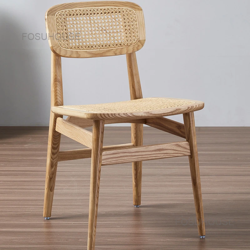 Sillas de mimbre de madera con respaldo para sala de estar, modernos para el hogar, sofá Simple nórdico, ocio y comedor|Sillas de sala de estar| - AliExpress