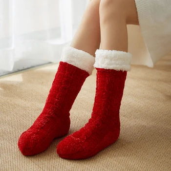 

Thick Warm Towel Home Floor Xmas Socks Women Autumn Winter Solid Coral Velvet Socks In The Tube Sleep Socks Girls Gift