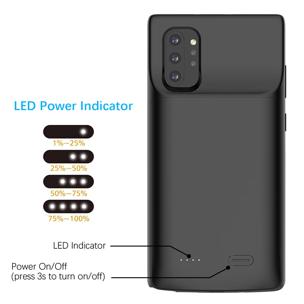 For Samsung Galaxy Note 10 Plus Battery Charger Case 6000mAh Extenal Backup Charger Power Bank Protective Cover For Note 10 Plus