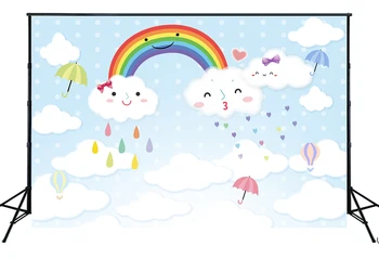 

Cute Cloud Rainbow Cake Smash Backdrop Hot-air Ballon Umbrella Background Princess Birthday Party Photo Booth Banner Props W2185