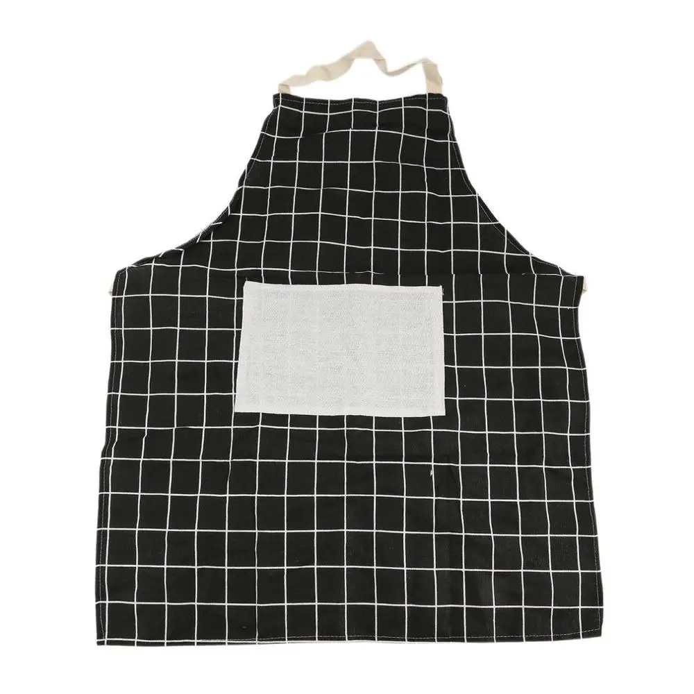 Black Plaid Модный напечатанный бытовой кухонный фартук с карманом из мягкого хлопка и льна, унисекс, фартуки для приготовления пищи, столовой, ресторана, Halterneck - Цвет: Black Plaid