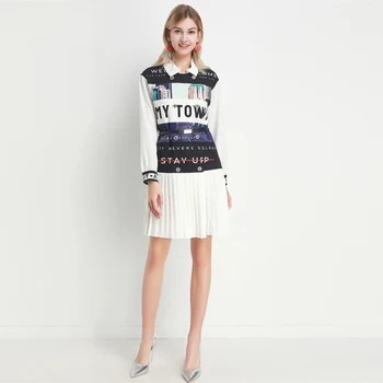 

Xiaomoli Lapel belt slim long-sleeved blouse and blouse style retro monochrome print dress 2020 women's fashion new winter